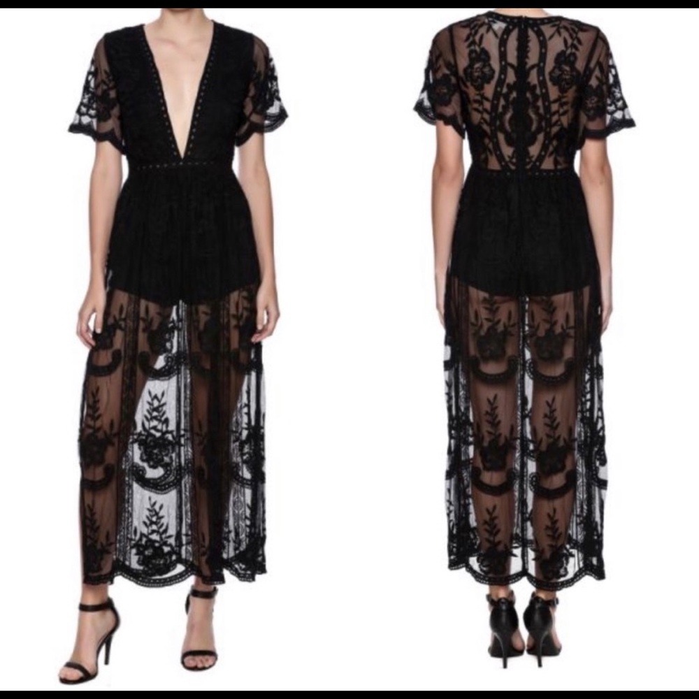 Honey Punch Black Lace Romper